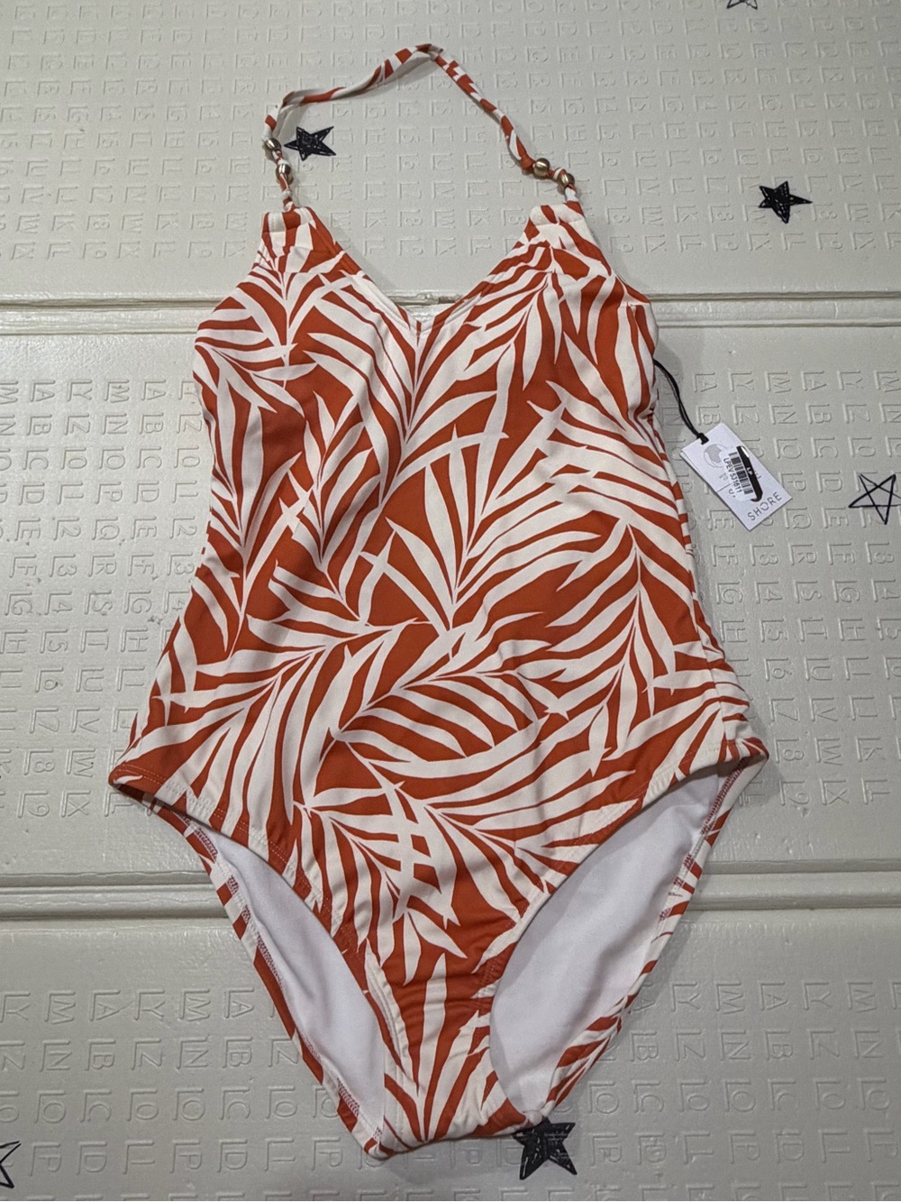 One-Piece Swim Suit - Rust Leaf Print